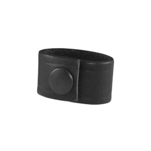 Black leather cuff bracelet with a round snap closure