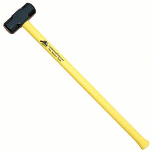 Yellow-handled hammer with a black rectangular head on a light background (mallet-style hammer)