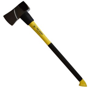 Firefighter rescue tool with a yellow handle and black grip, featuring a flat hammer head for forcible entry and prying