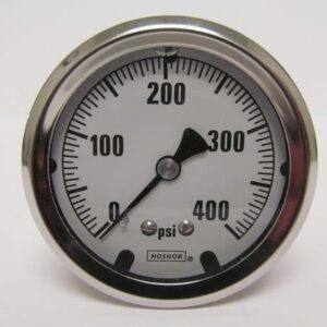 Round pressure gauge showing 0–400 psi with the needle near 250, NOSHOK brand.