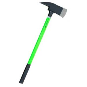 Claw hammer with a bright green handle and black grip