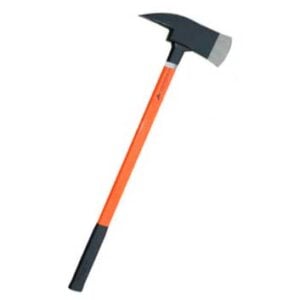 Orange-handled axe with a grey-metal head used for chopping woodática.