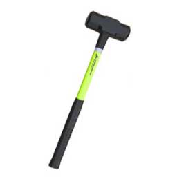 Neon-green and black rubber mallet with a textured grip handle.