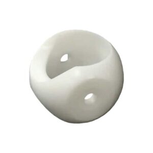 White 3D yin‑yang sphere with a curved hollow cutout and two small holes