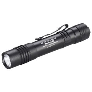 Black Streamlight ProTac 2L tactical flashlight with a pocket clip and textured grip