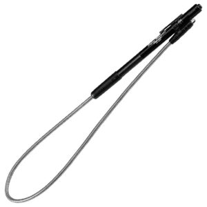 Flexible gooseneck tool with a black handle and coiled metal shaft, ends in a small actuator chuck.