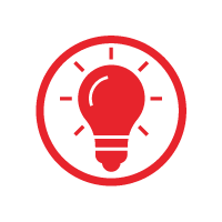 curious Red lightbulb inside a circular red border, symbolizing an idea.