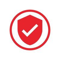 dependable Red shield with a white checkmark inside a circular ring, indicating security or verified status (trusted badge).