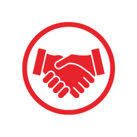 partner Handshake icon inside a red circle, symbolizing agreement and partnership/ cooperation.