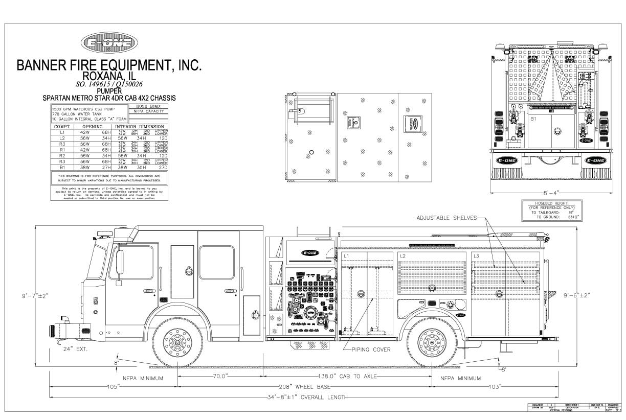 Drawing of Metro Star Pumper for sale.