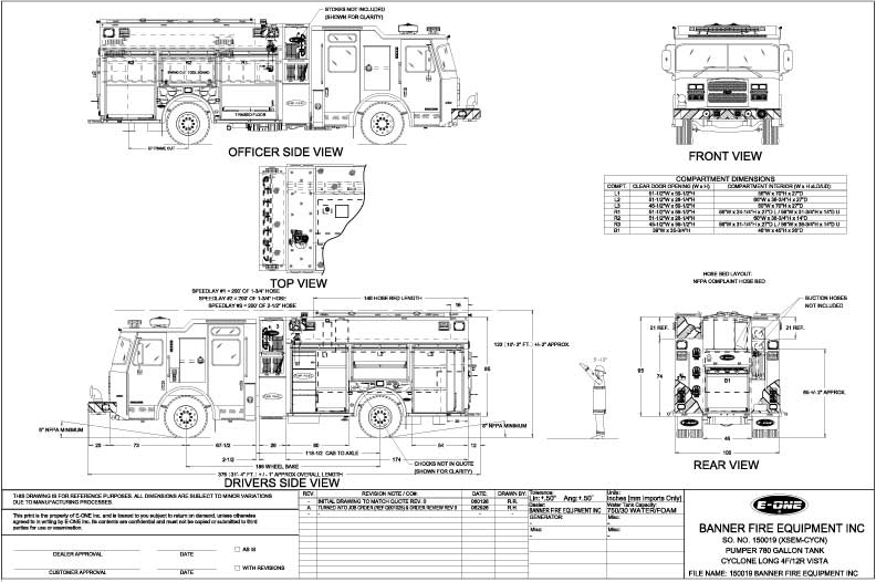 Drawing of Rescue pumper for sale