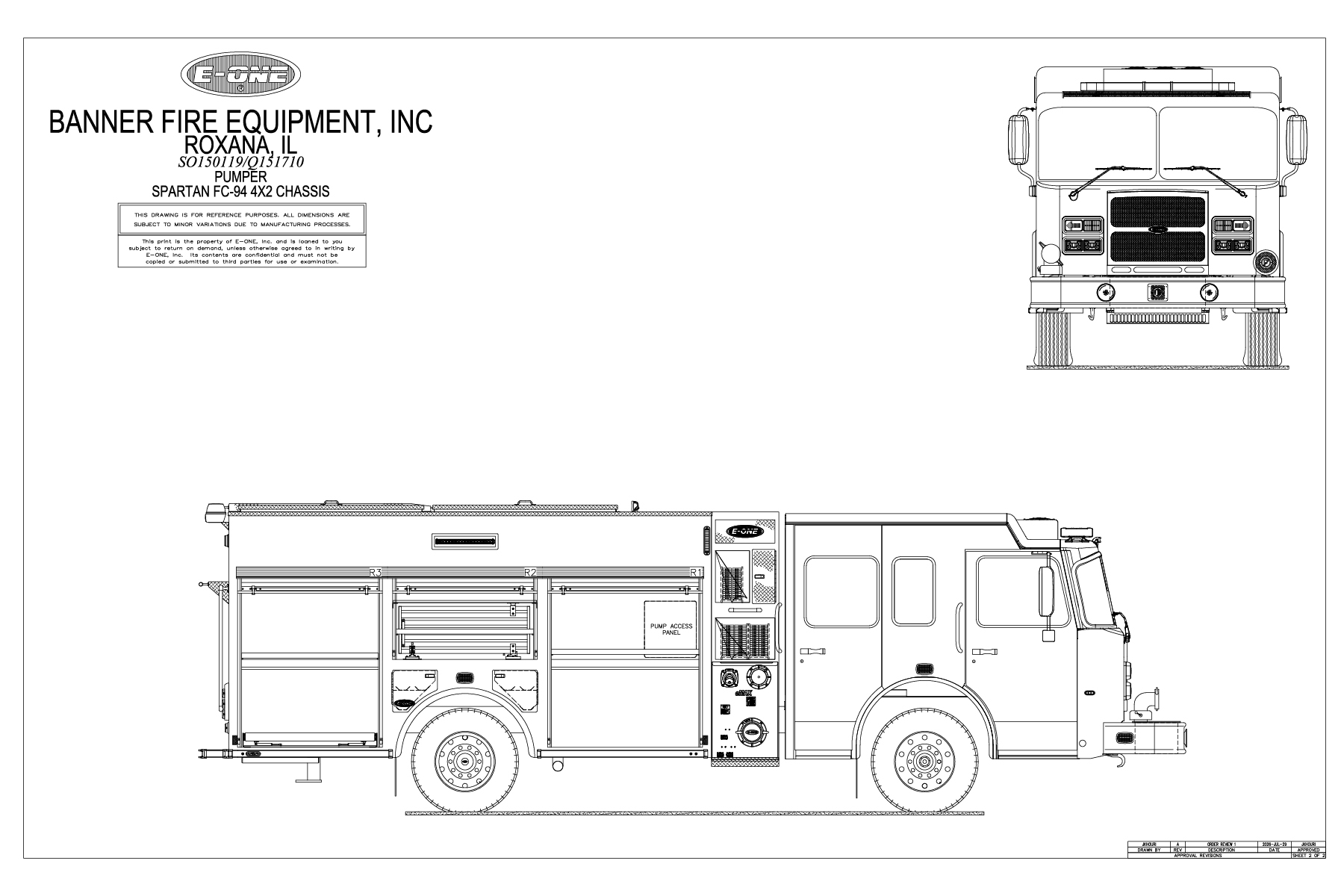 Drawing of Metro Star Pumper for sale.
