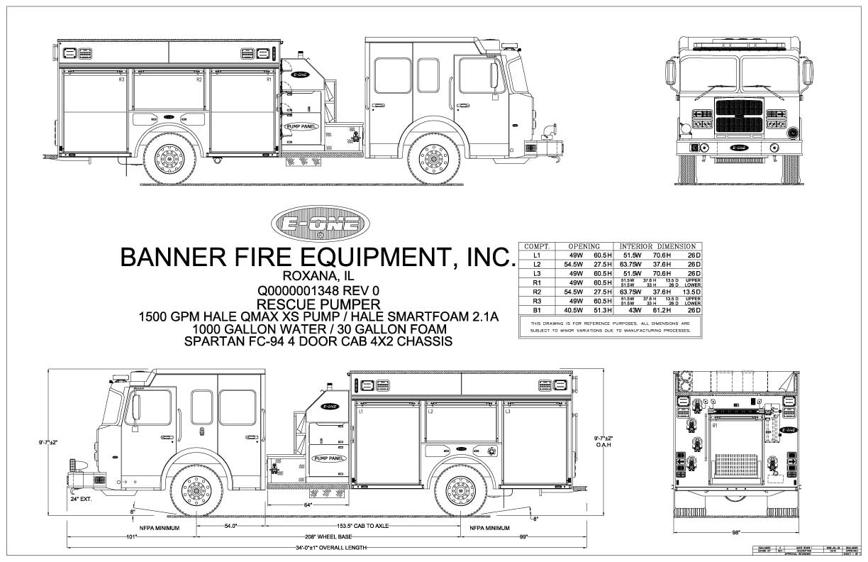 Drawing of Rescue pumper for sale