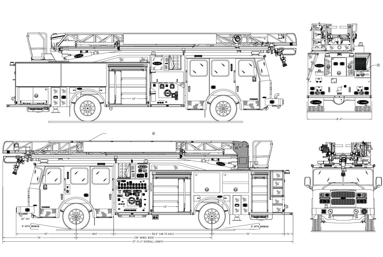 Blueprint-style banner showing a rescue pumper fire engine with 'Rescue Pumper Coming Soon!' text and red diagonal accents.