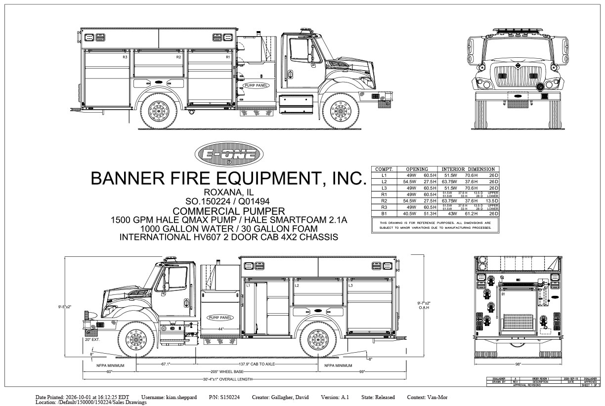 Drawing of Rescue pumper for sale